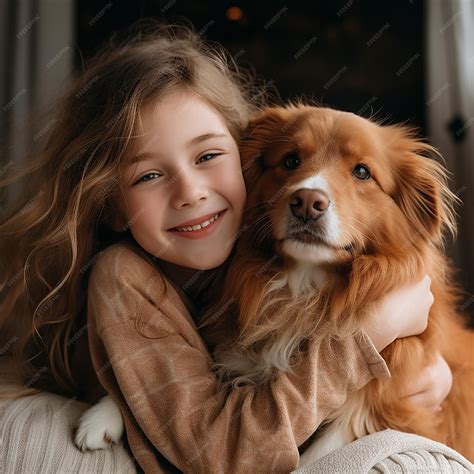 Joyful Girl Embracing Her Adorable Dog | Premium AI-generated image