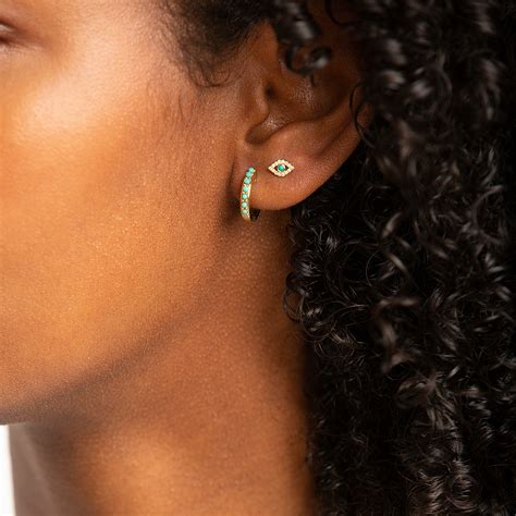 Shop Sydney Evan 14k Gold & Turquoise Huggie Hoops