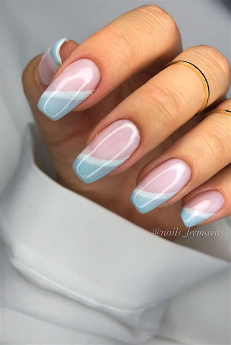 asymmetric BLUE FRENCH tips in 2024 | Acrylic nails, Short acrylic
