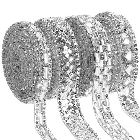 Amazon.com: 4 Rolls Self Adhesive Rhinestone Strips 4 Styles Crystal