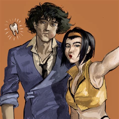 faye valentine and spike spiegel (cowboy bebop) drawn by atergraham