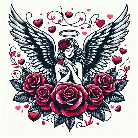 Premium Vector | Ethereal love angel roses wing symbol vector for