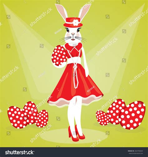 Elegant Lady Rabbit Dress Holding Easter Stock Vector (Royalty Free