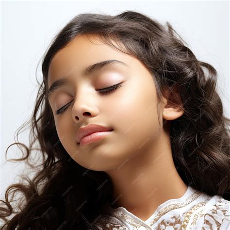 Fille qatarie sereine de 10 ans aux yeux fermés | Photo Premium