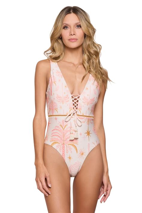 Cosita Linda Sunset Lace-up Halter One Piece Swimsuit - Peach Pink