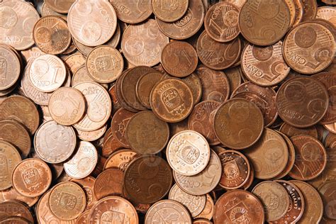 large pile  shiny copper euro coins  small   stock