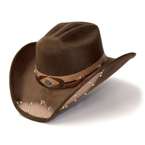 brown suede finish western hat  tooled hat band leather sides