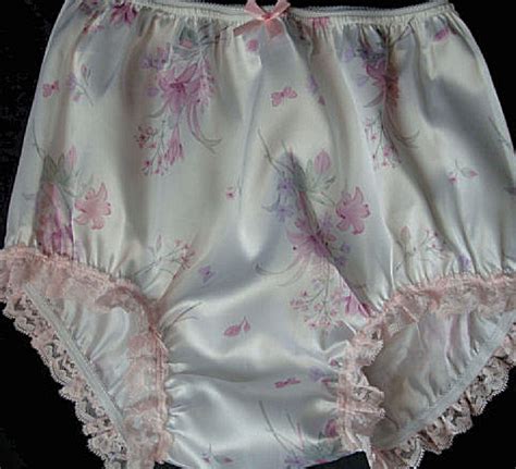 Printed Satin Handmade Sissy High Waist Panties w/ Leg Lace S-2XL