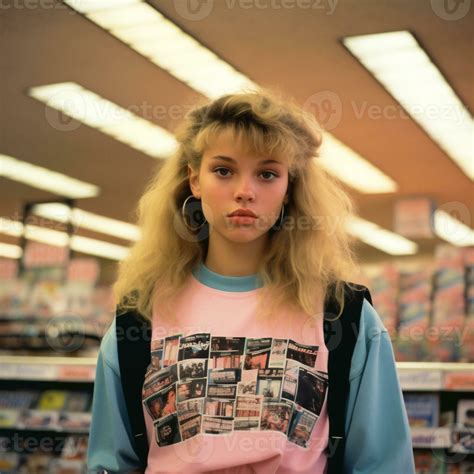 Generative AI, teen portrait in style 90s or 80s, retro fashion