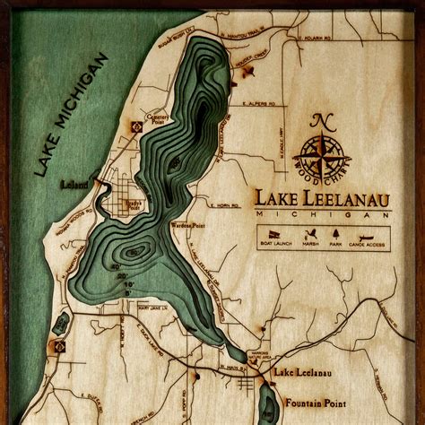 Lake Leelanau Wooden Map Art | Topographic 3D Chart