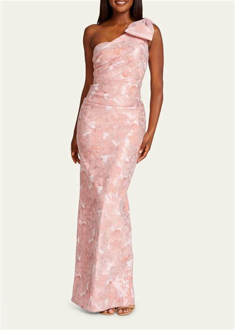 teri jon  shoulder floral jacquard column gown  pink lyst