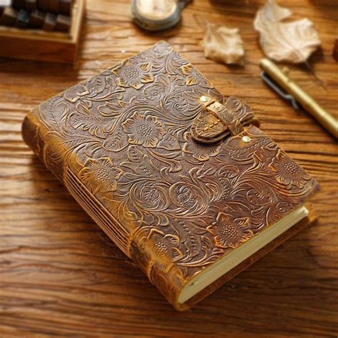 Acidea Leather Journal Notebook, 200 Sheets(400Pages) Embossed Antique