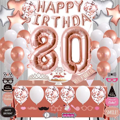 Rose Gold 80th Birthday Decorations for Women, 80 Birthday Party ...