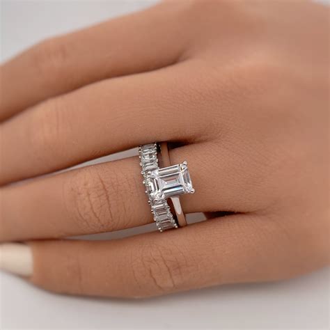 1.75ct Emerald Cut Engagement Ring Set Baguette Band - Etsy