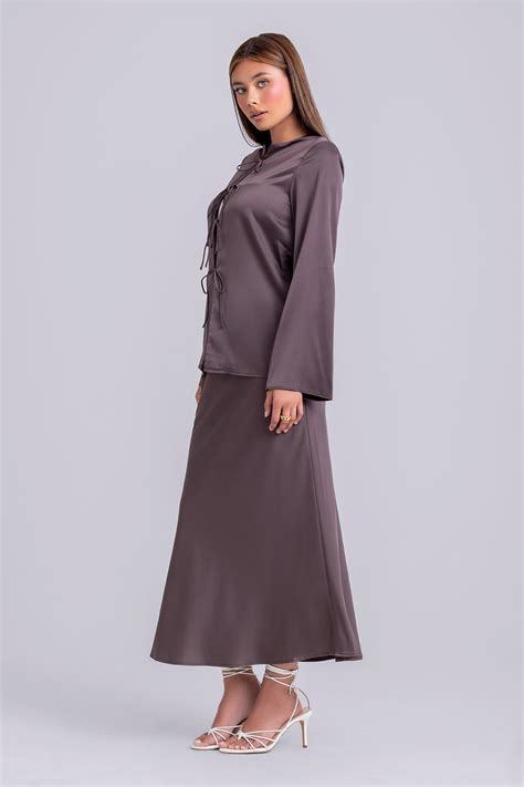 layan satin top  maxi skirt set chestnut zahraa  label