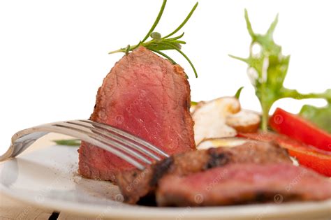 Beef Filet Mignon Grilled With Vegetables Juicy Tomato Protein, Brown