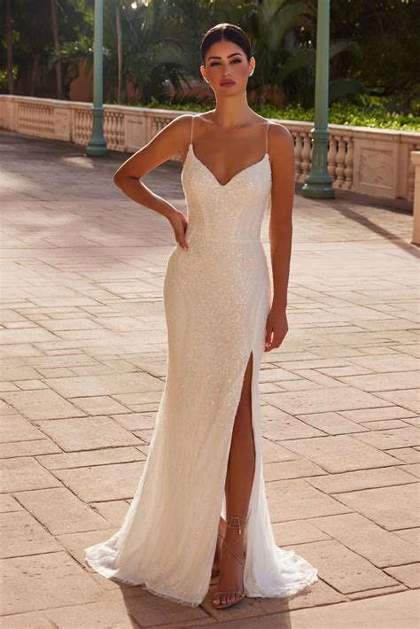 White Nox Anabel E1535W Long Beaded Sequin Wedding Dress for $599.0