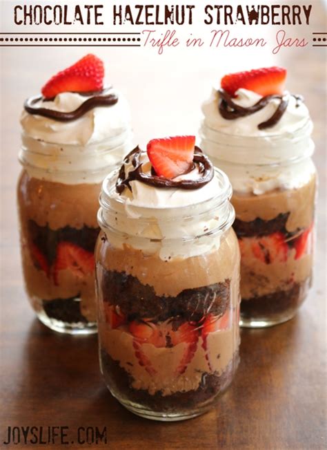Chocolate Hazelnut Strawberry Trifle in Mason Jars recipe | Chefthisup