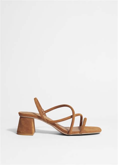 & OTHER STORIES Strappy Block Heel Sandals in Beige suede | endource