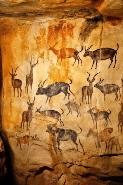 Premium AI Image | a cave painting of animals