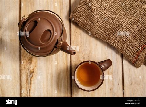 tea  wooden table top view stock photo alamy