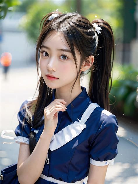 A close up of a young woman in a school uniform posing for a picture