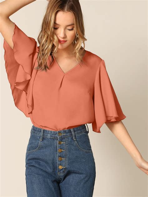 cut butterfly sleeve blouse