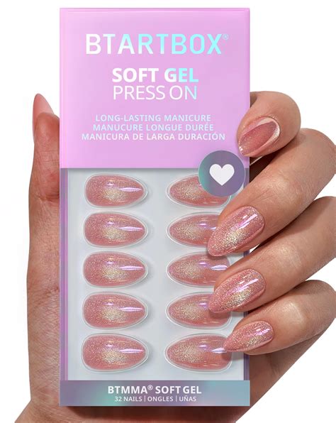 BTArtbox Press On Nails Short - Pink Cat Eye Almond Press On Nails with