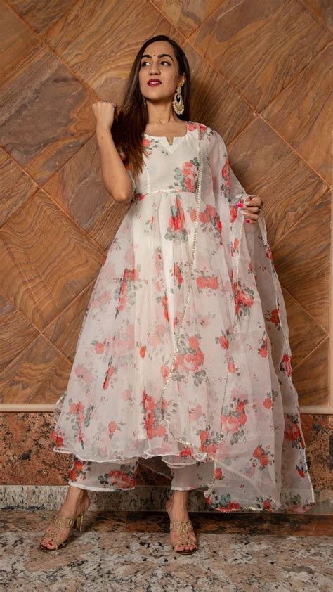 organza white  red anarkali suit set  ships    weeks