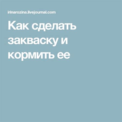 Как сделать закваску и кормить ее