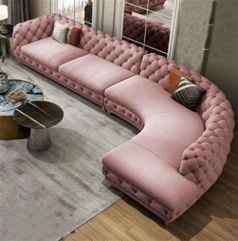 luxurious fabric  shaped sofa  tufted design living room sofa