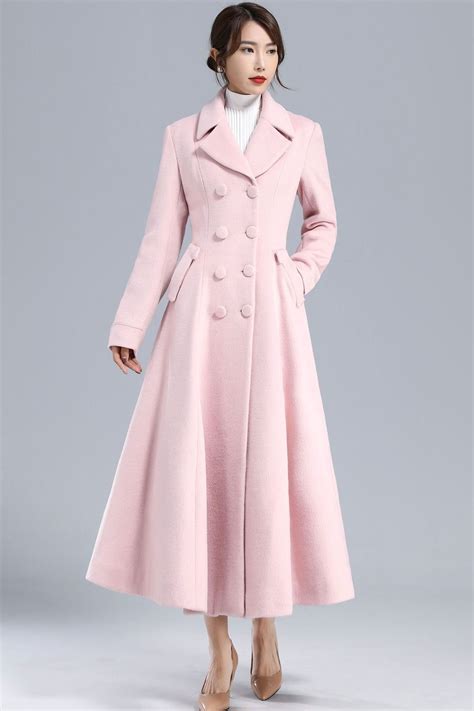 pink wool coat double breasted long overcoat xiaolizi womens