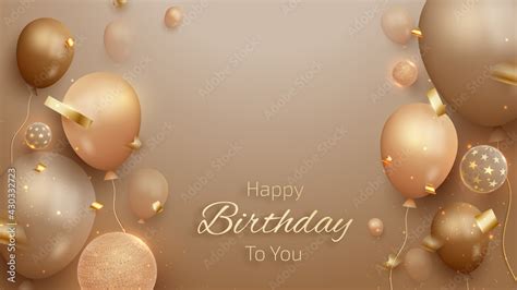 Elegant balloons and ribbon on brown shade. Birthday card background 3d ...
