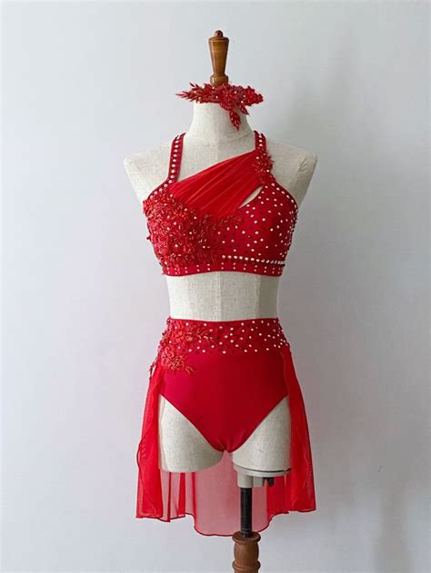 red custom lyrical costume contemporary dance outfits dance costumes