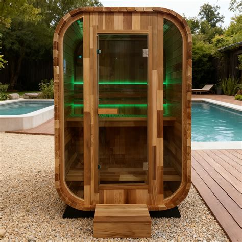 outdoor square traditional steam sauna  red cedar wood constructio