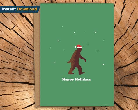 Printable Holiday christmas bigfoot sasquatch greeting card santa ...