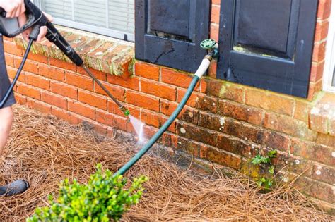 Person Cleaning Brick Wall with Pressure Washer Stock Photo - Image of ...
