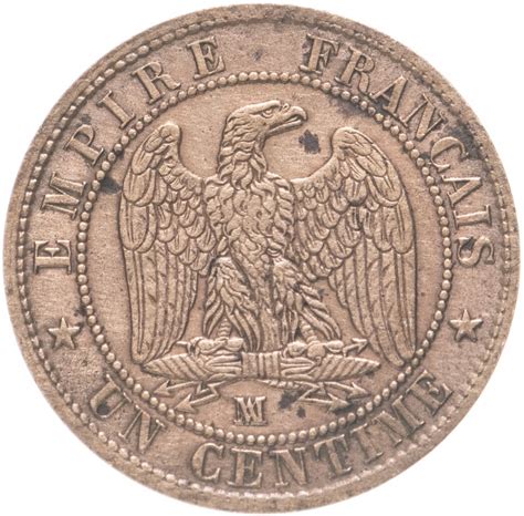 Монета Франция 1 сантим (centime) 1854 MA стоимостью 1080 руб.