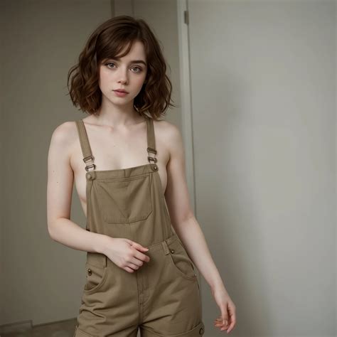 A woman in overalls standing in front of a white wall - SeaArt AI