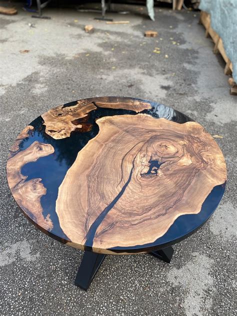 Walnut dining table epoxy coffee table custom 28 x 24 round irregular