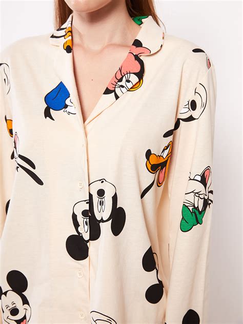 Shirt Collar Mickey Mouse Printed Long Sleeve Cotton Women's Pajamas ...
