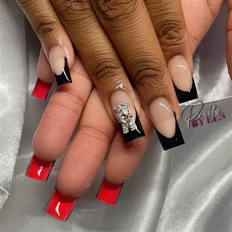 prettybyels  instagram red bottom french tip acrylic nails french