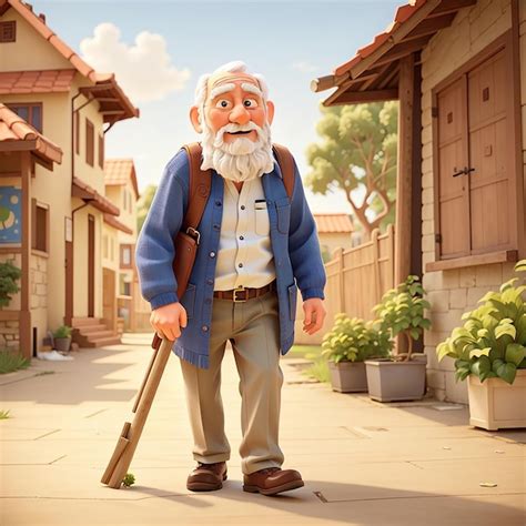 premium photo cartoon illustration   man  carrying stick