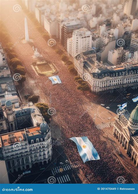 Gigantic Crowd Activist People Manifesting in Buenos Aires Centre for