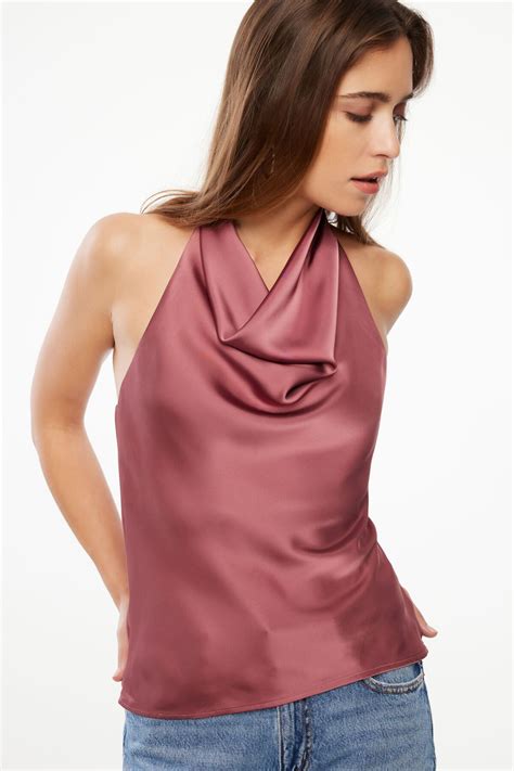draped satin halter top pink dynamite