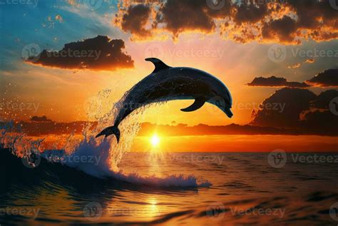 Dolphin jumping in ocean at sunset. Generative AI 32427103 Stock Photo at Vecteezy