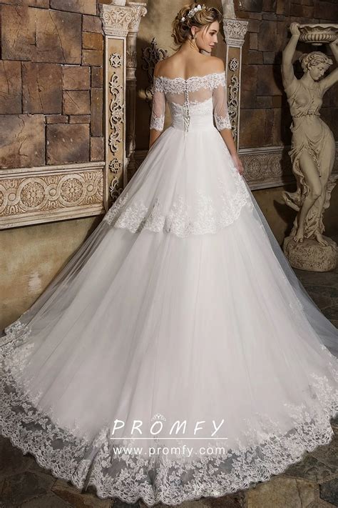 Removable Scalloped Lace Jacket Bridal Ball Gown - Promfy