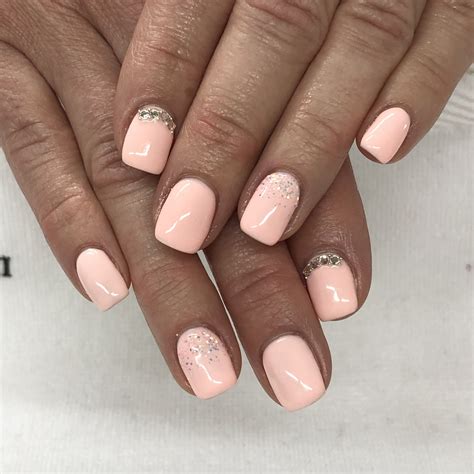 Peach Pink Rhinestone Spring Gel Nails Light Elegance Pink Tutu