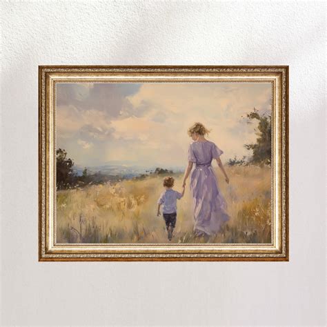 Vintage Mother and Son Print, Oil Painting Style Digital Print, Digital