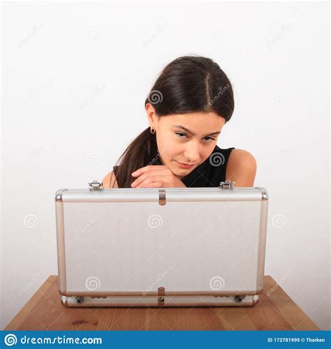 Serious Pretty Girl - Kid with Money Case on Table Stock Image - Image ...